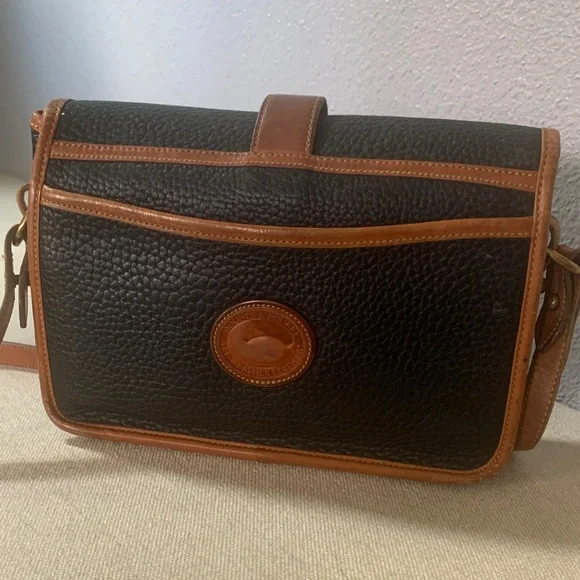 Vintage Dooney & Bourke Black and Brown Leather Crossbody Bag - Picture 2 of 16